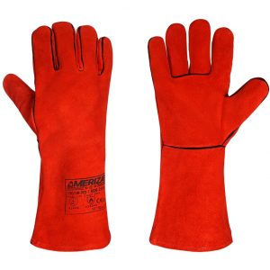 Red Leather Welding Glove, Welted Seams